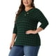 thumbnail image 4 of Blusa casual de mujer de talla grande Agnes Orinda, con mangas 3/4, de punto, a rayas, con cuello asimétrico, camiseta de moda 2X en verde oscuro, 4 of 6