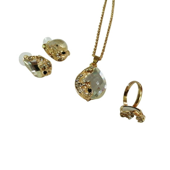 Thinsony Alliage Exquise Bague d'Artisanat Brillant et Harmonie de Style Match avec Robes et Tops Boucles d'Oreilles Collier Ensemble Blanc