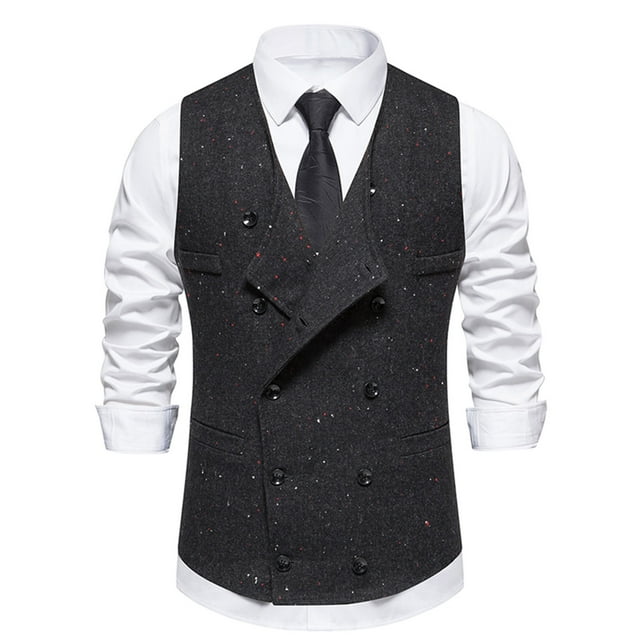 EGNMCR Tank Tops Men Men Fashion Retro Have Pockets Double-breasted V-neck Vest Tops Blouse