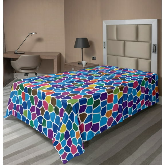 Ambesonne Colorful Flat Sheet, Vivid Mosaic Design, Twin Size, Multicolor