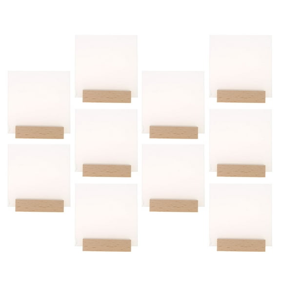 Acahhotxx 10pcs Acrylic Table Sign Holder with Wooden Base Clear Wedding Table Sign Number Display Stand for Restaurant