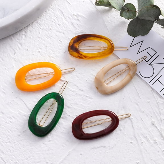 EXHUMKY Oval Barrettes Hair Clips Snap for Women and Girls 5Pcs Random Color