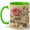 Green, variant on Vintage Rose Flower Coffee Mug, Pink Cream Botanical Floral Illustration Design, 11 oz Ceramic Cup