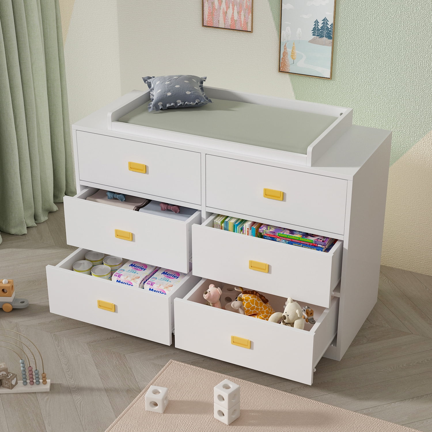 DiDuGo Nursery Dresser with 6 Drawers Baby Changing Dresser for Bedroom