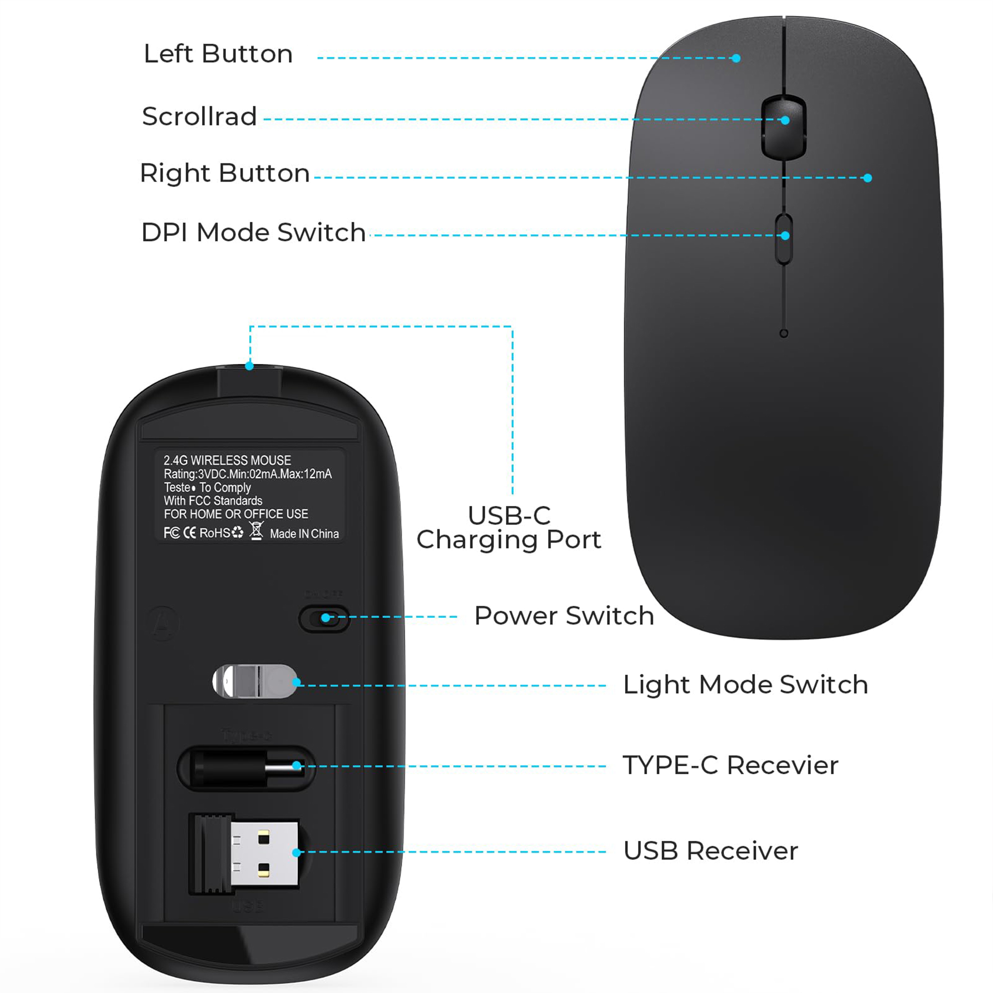 RaceGT USB-C Wireless Mouse, Rechargeable, Silent photo 6