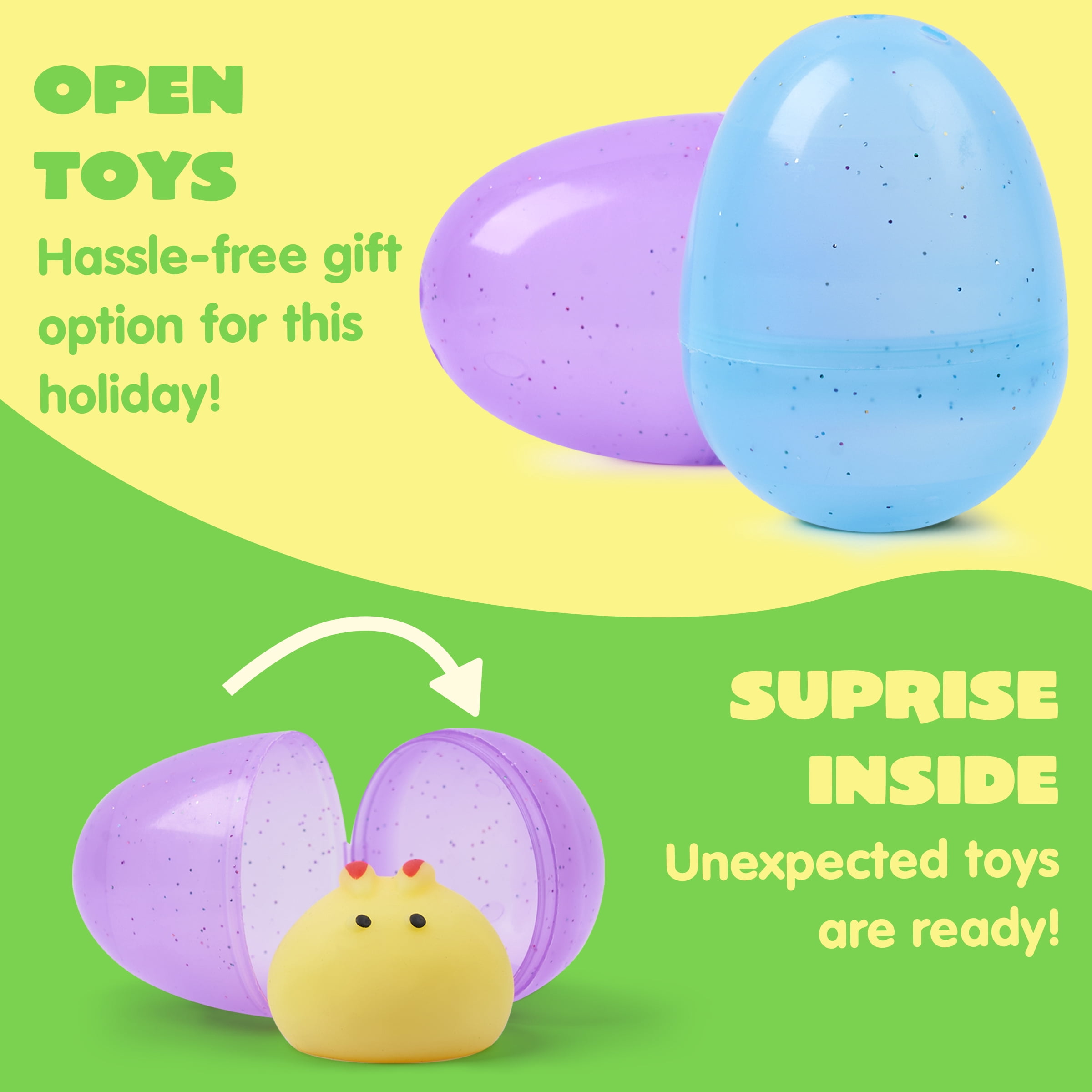 Joyfy 24 Pack Prefilled Glitter Easter Eggs with Toys,Mochi Squishy Small Toys for Easter Eggs,Stuffed Easter Baskets for Toddler Kids