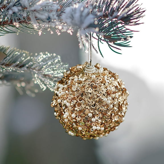 Teal Sequin Christmas Tree Ornament - 80mm/3.15" Foam Pendant with Pearls for Holiday Tree Decoration, Festive Hanging Ornament for Christmas Party Decor