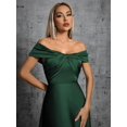 thumbnail image 5 of Dark Green Off Shoulder Twist Ruched Satin A-Line Evening Gown Maxi Dress, 5 of 30