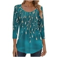 thumbnail image 2 of Zedker Women'S Casual Ruffle Detail T-Shirt, 3/4 Sleeve Soft Stretch Pullover Tops With All-Over Printed And Round Neck, Loose Womens Blouses,Blue,S, 2 of 6