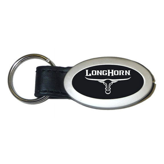 Dodge Longhorn Skull Oval Leather Key Chain (Black)