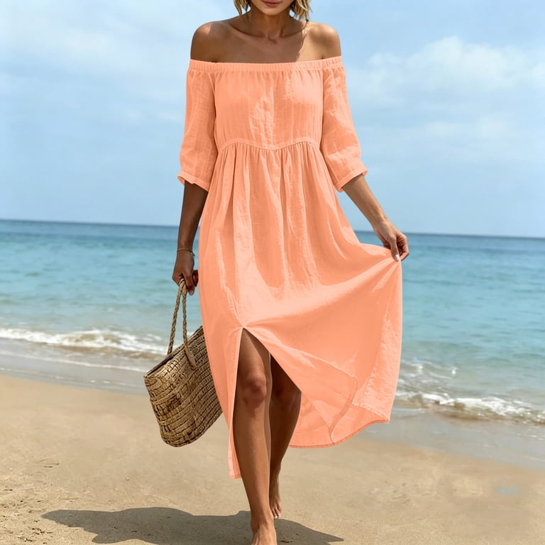 off shoulder resort dress Off-Shoulder Flounce Maxi Dress in Tropical Print for Vacation