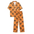 thumbnail image 4 of Lounge Sets for Women BWASD Cozy Satin Printed Pajama Set Short Sleeve Top and Pants Home Wear Sleepwear Halloween Autumn Holiday Night for Halloween Funny Gift Orange,XL, 4 of 5