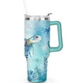 thumbnail image 2 of 40oz Cute Ocean Life Turtle Stainless Steel Flip Straw Tumbler Spill Proof Travel Cup Double Wall Vacuum Insulated Coffee Mug with Top Handle, 2 of 6