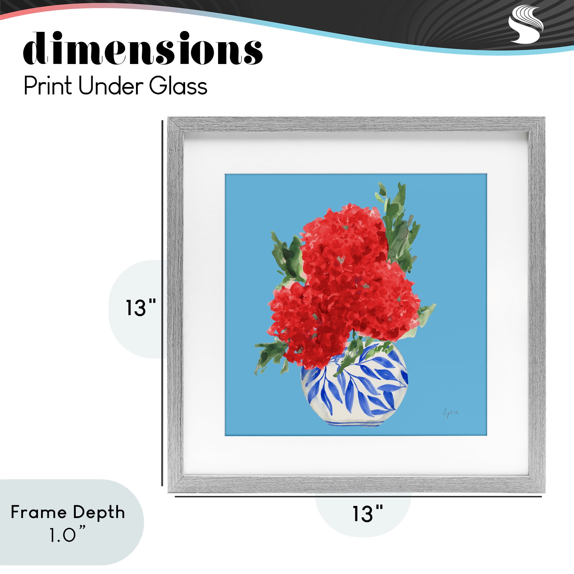 Stupell Industries Red Hydrangeas Blue Vase Gray Framed Print Under Glass, design by Lucille Price