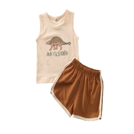 

Girls Set Dinosaur Letters Printed Pattern Vest and Elastic Shorts
