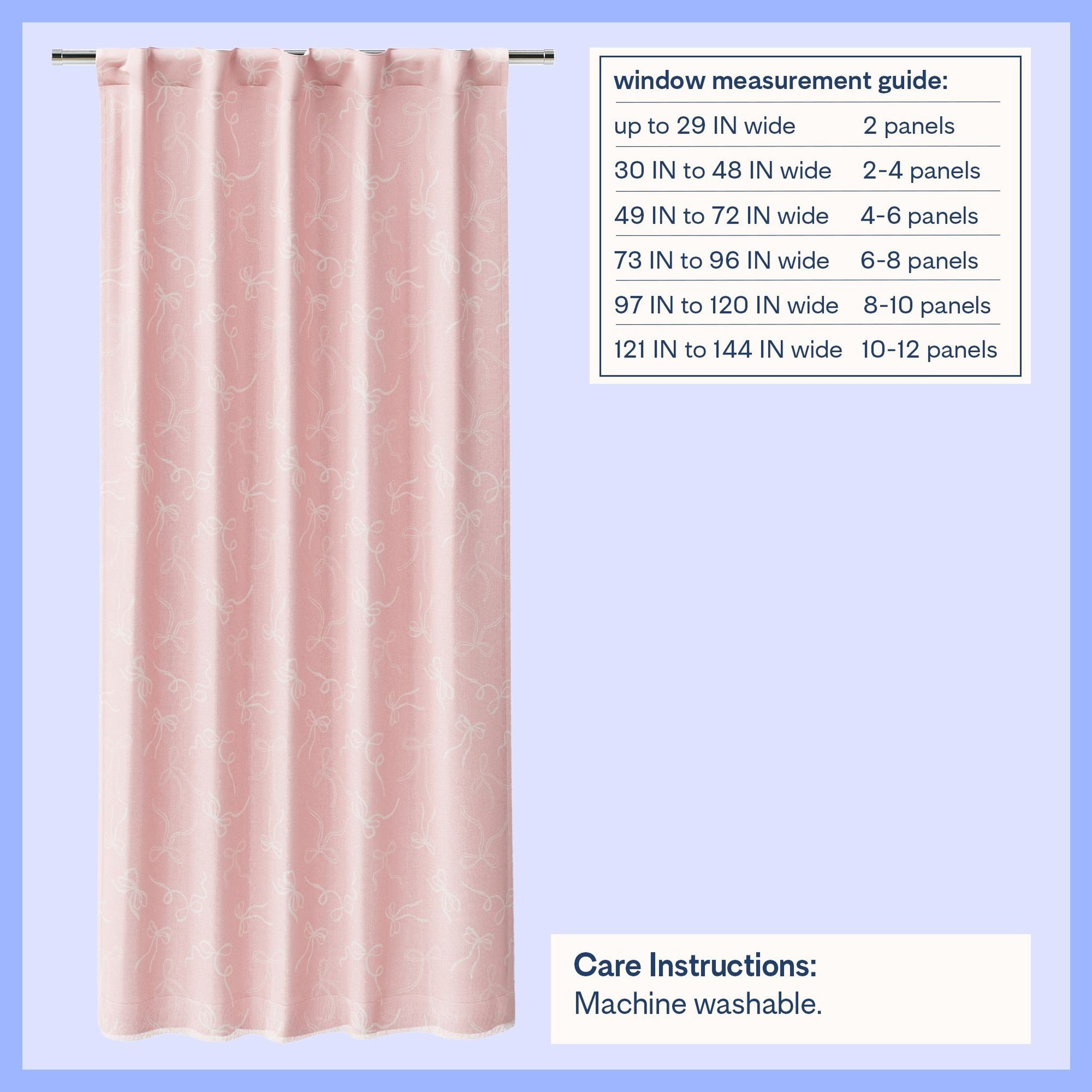 Mainstays Kids Pink Ribbons Sheer Overlay Blackout Rod Pocket with Back Tabs Single Curtain Panel, 38" W x 63" L