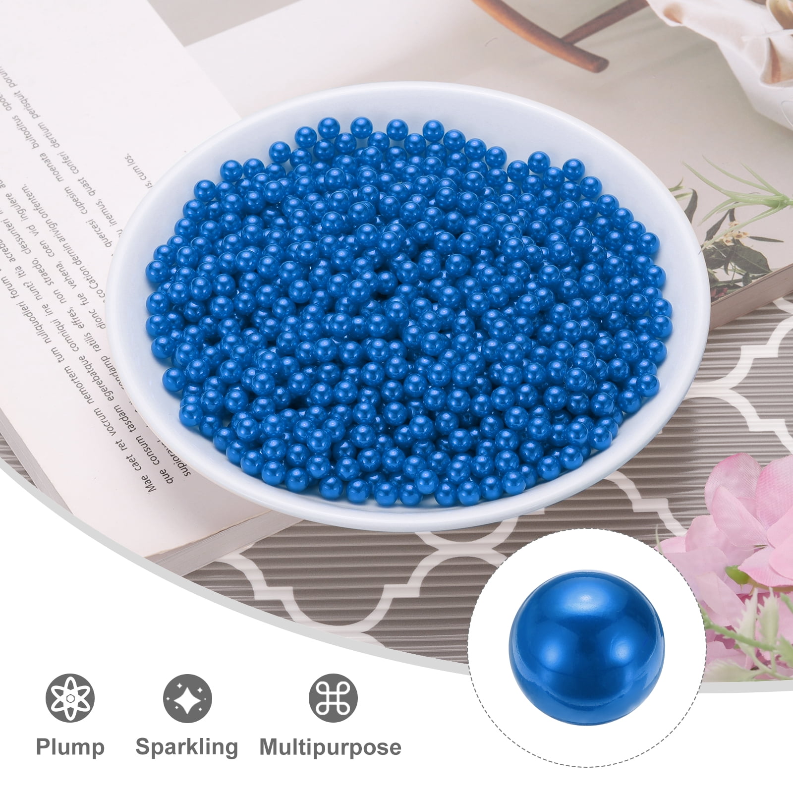 Unique Bargains Durable Faux Pearl for Crafting No Hole Pearls for Vase Fillers Dark Blue