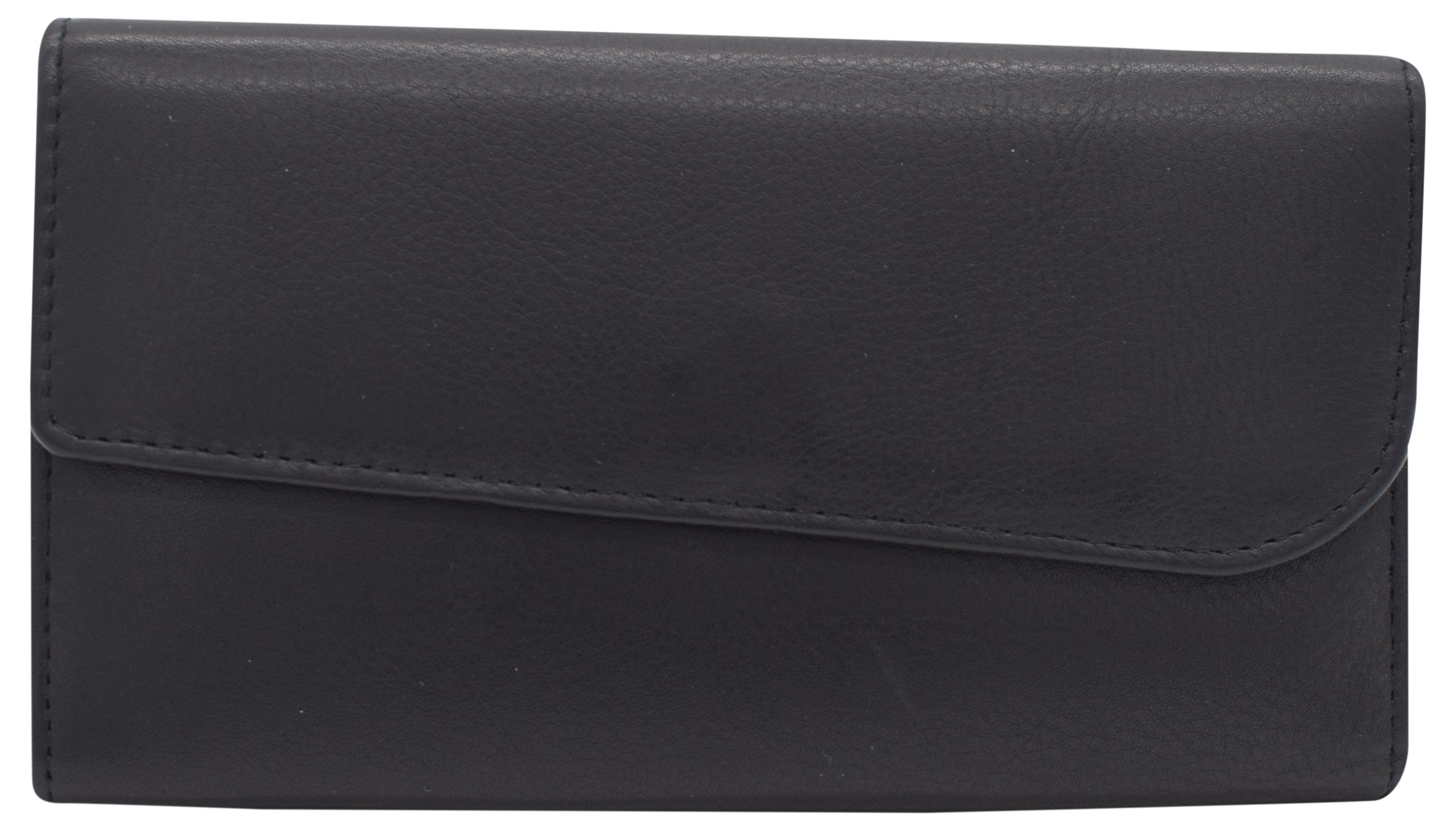 Women's Genuine Leather RFID Trifold Checkbook Slim Wallet for Ladies ...