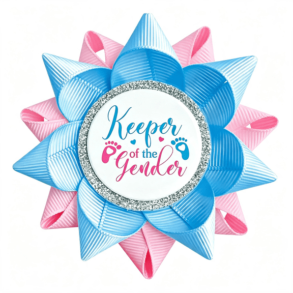 BZCOE Keeper of the Gender Pin,Pink and Blue Ribbon Badge Pins with Baby Feet Design,Gender Reveal Party Favors Buttons for Baby Shower,Mom to Be Reveal Celebration Accessories