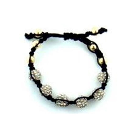 Pave Crystal Beaded Macrame Adjustable Bracelet in Goldtone - Principal Alloy Crystals Macrame Cord