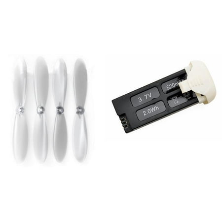 HobbyFlip 3.7v 520mAh LiPo Battery w/ Cover and 1 Set Clear Propellers Compatible with Hubsan X4 H107C+