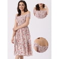 thumbnail image 2 of Unique Bargains Women's Off Shoulder Summer Sleeveless Floral Smocked Short Dress L Pink, 2 of 6