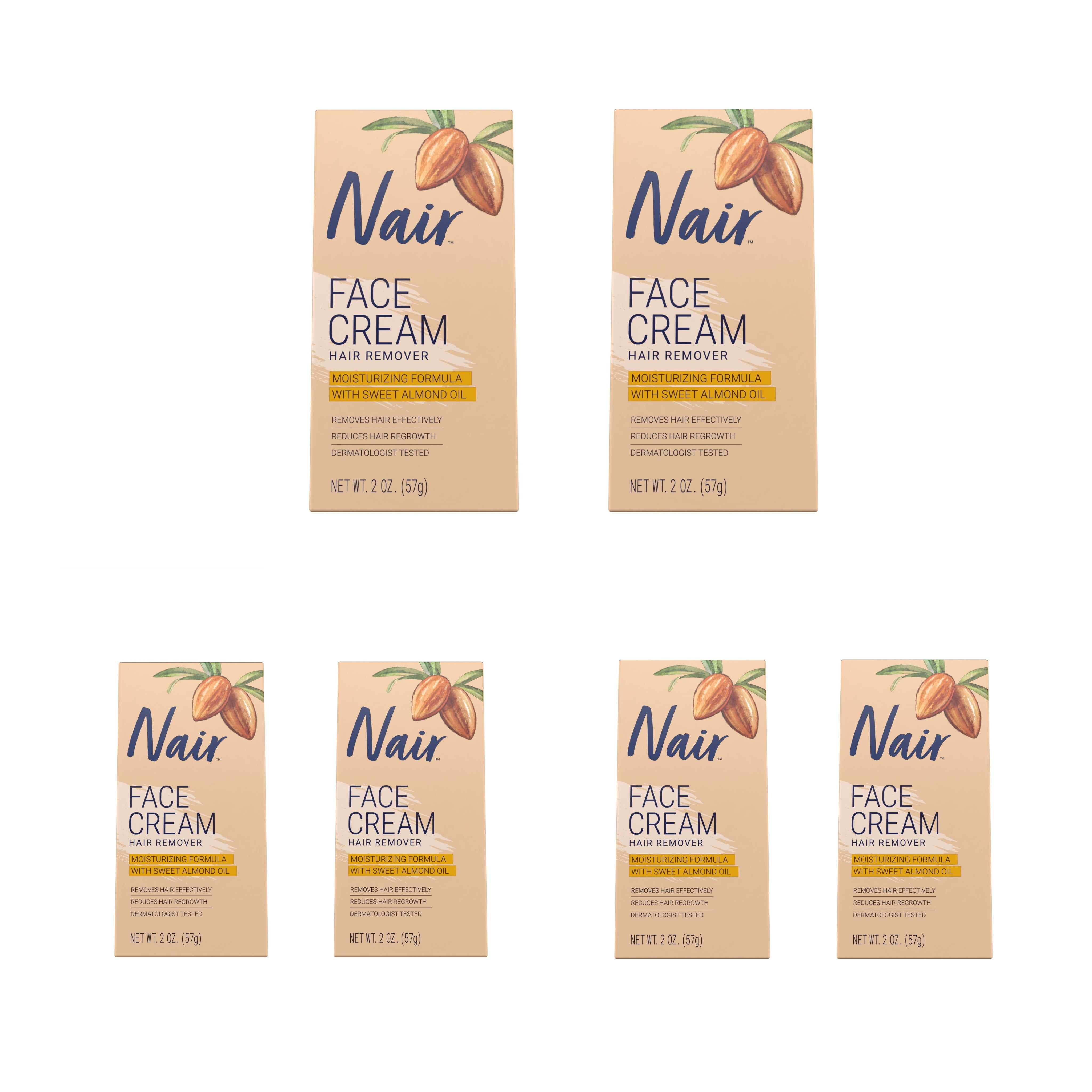Nair Hair Remover Moisturizing Face Cream with Sweet Almond Oil 2 oz