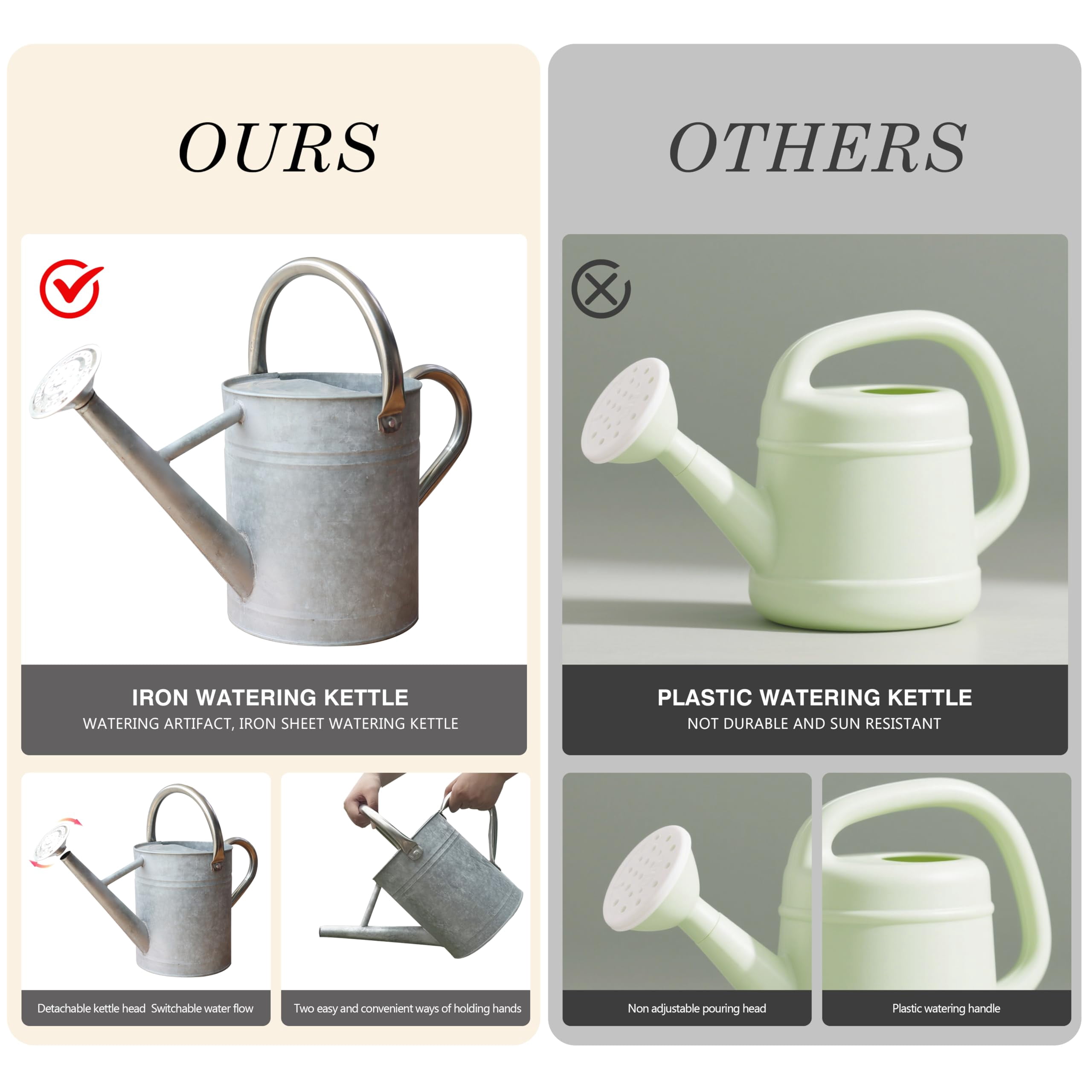 Metal Watering Can for Outdoor and Indoor Plants, Watering Can Decor, 1 Gallon - 004 ZINC STAINLESS STEEL HANDLE