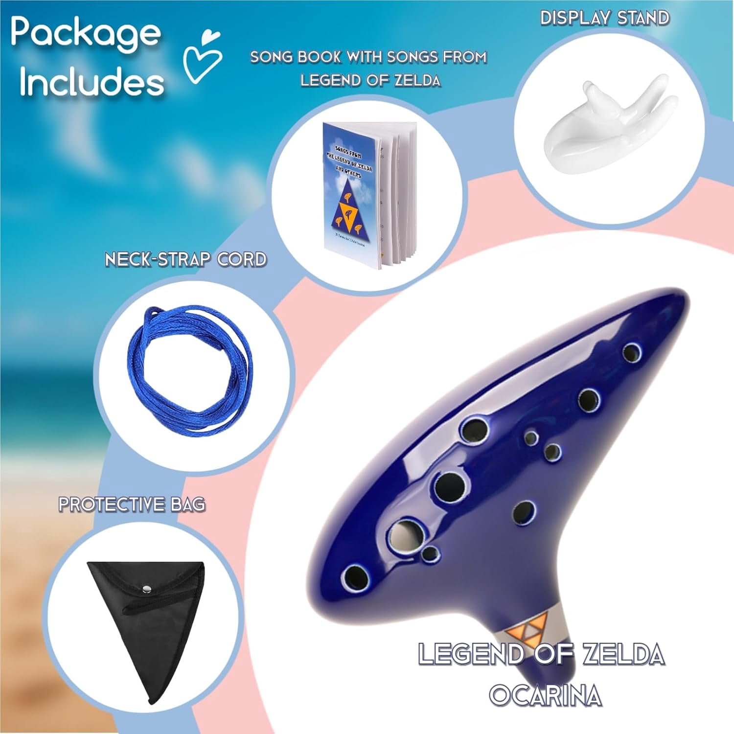 Hisekaai Ocarina 12 Hole Alto C Ceramic Zelda Beginner with Songbook, 1 Pack