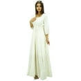 thumbnail image 5 of Bimba Women's 3/4 Sleeve Summer Cotton Maxi Dress Drawstring Waist, 5 of 8