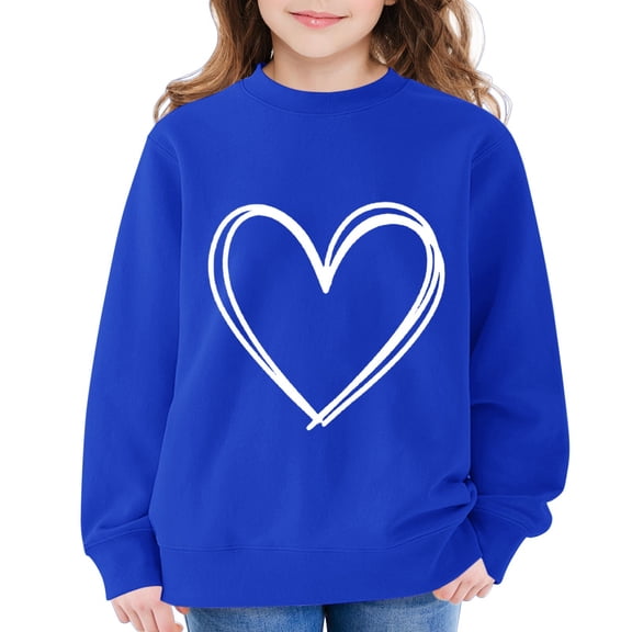 KAUOD Girls Cute Heart Print Sweatshirts Long Sleeve Crew Neck Ribbed Cuffs Pullover Tops Teen Kids Cotton Soft Clothes