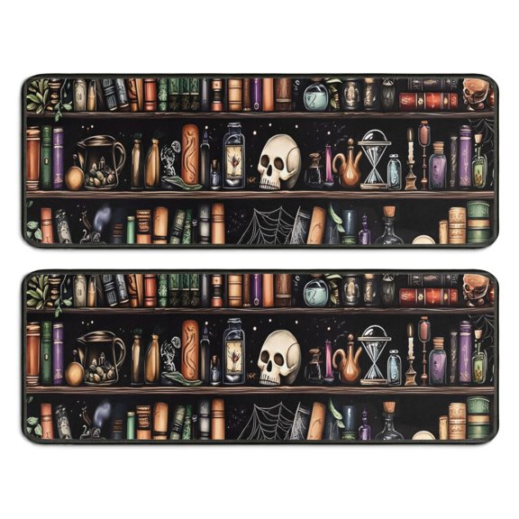 Kitchen Rugs Sets Of 2,Black Halloween Skull Book Pattern Anti Fatigue Kitchen Mat Rugs Non Slip Washable,Decorative Kitchen Floor Mats for Kitchen,Sink,Laundry,17"x47" 17"x47"