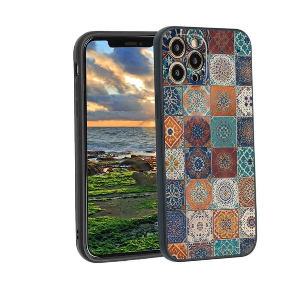 Moroccan-tile-aesthetic Phone Case, Degined for iPhone 12 Pro Case Men Women, Flexible Silicone Shockproof Case for iPhone 12 Pro
