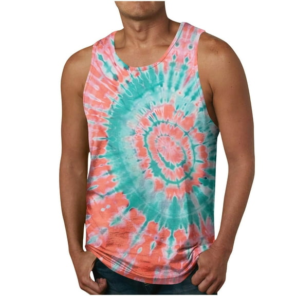 ZCFZJW Workout Tank Tops for Men Big and Tall Regular Fit Casual Tie Dye Graphic Sleeveless Crew Neck Basic Tees Tops Loose Comfy Camisole Shirts Multicolor#10 XL
