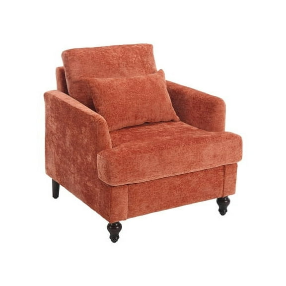 Xukmct Upholstered Armchair Club Chair with Wood Legs and Pillow, Modern Accent Chair for Living Room, Office, Dark Orange