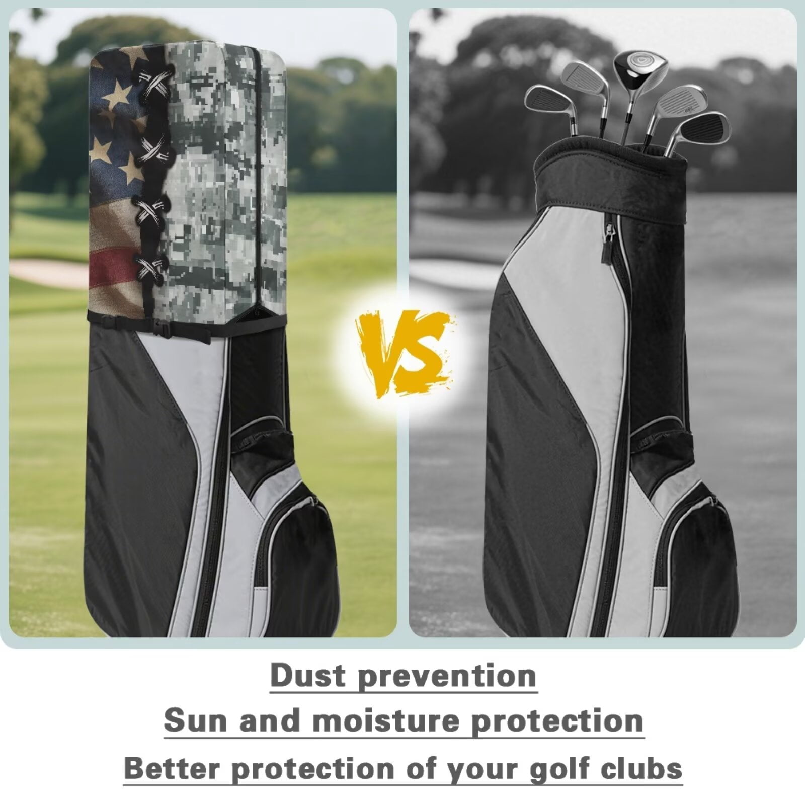Chririnla American Flag Golf Bag Cover Hood Waterproof Dustproof Heavy Duty Camouflage Rain Cover for Golf Bag Foldable Removable Protective Your Golf Gear from Dust Rain Sun