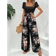 thumbnail image 3 of Vibrant Floral Print Jumpsuit Square Neckline Comfortable Short Sleeves Wide Leg, 3 of 5