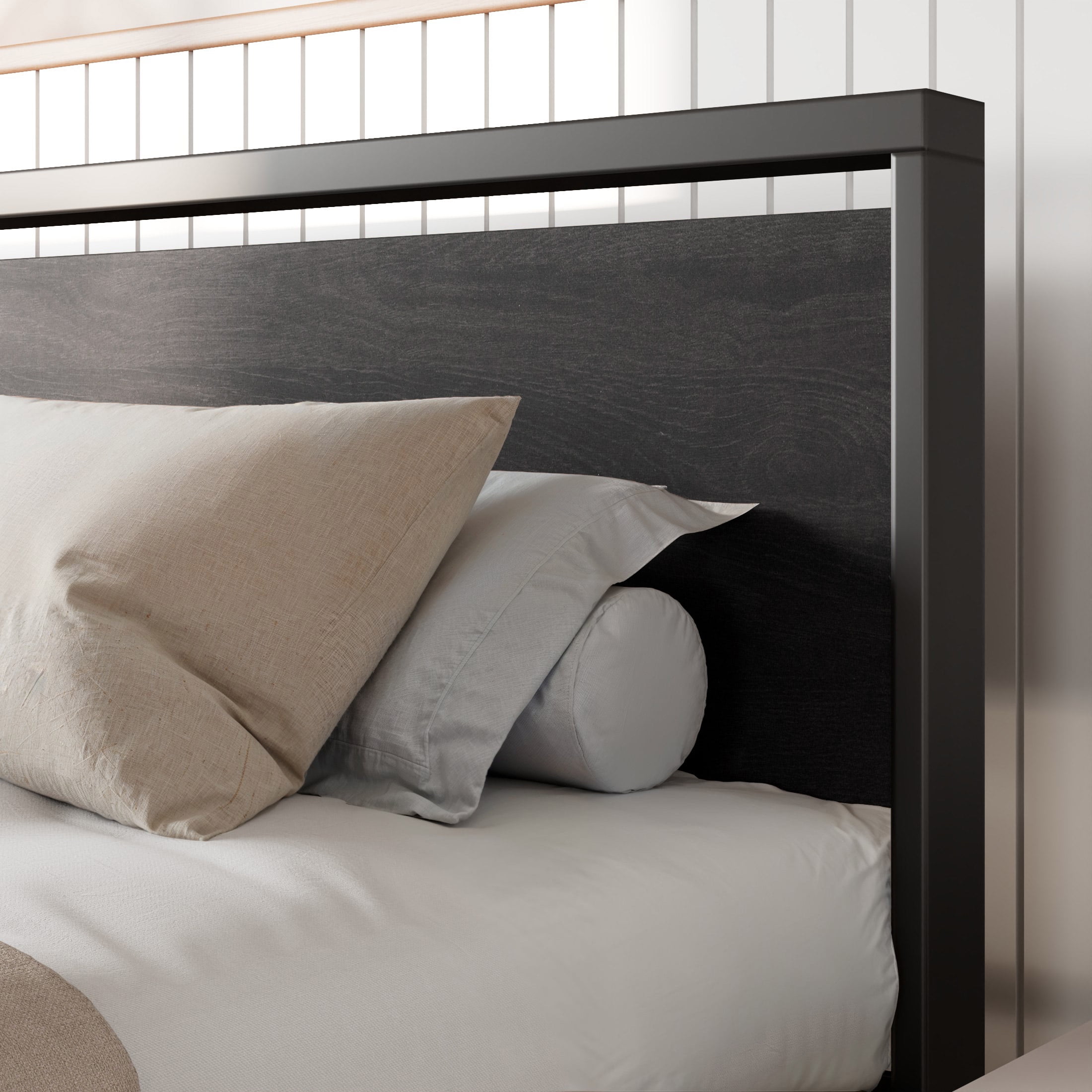 Amolife King Size Bed Frame, Heavy Duty Metal Platform Bed with Wooden Headboard & Footboard, Black Oak, Adult