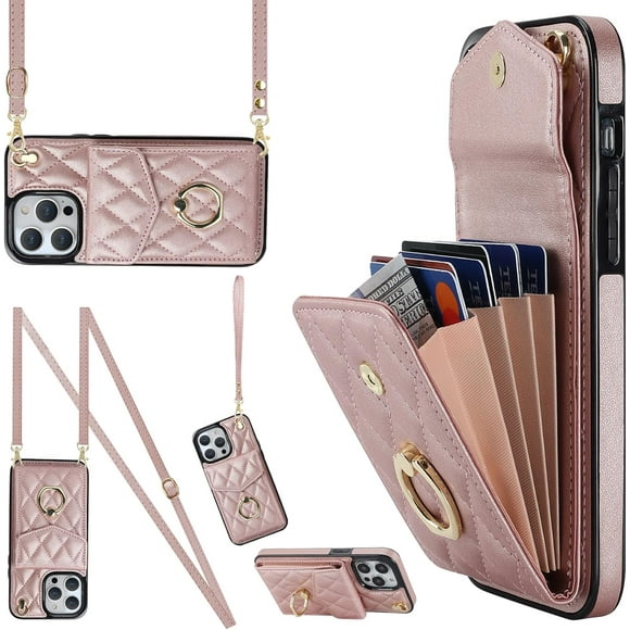 MYKOMI Crossbody Wallet Phone Case for Apple iPhone 11 Leather Case with Card Holder & 360° Ring Kickstand & Wrist Strap Purse Cover Magnetic Closure Flip Handbag Women
