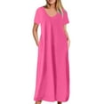 thumbnail image 2 of AherBiu Plus Size Dresses for Women Short Sleeve V Neck Summer Casual Comfy Long T-Shirt Dress with Pockets, 2 of 5