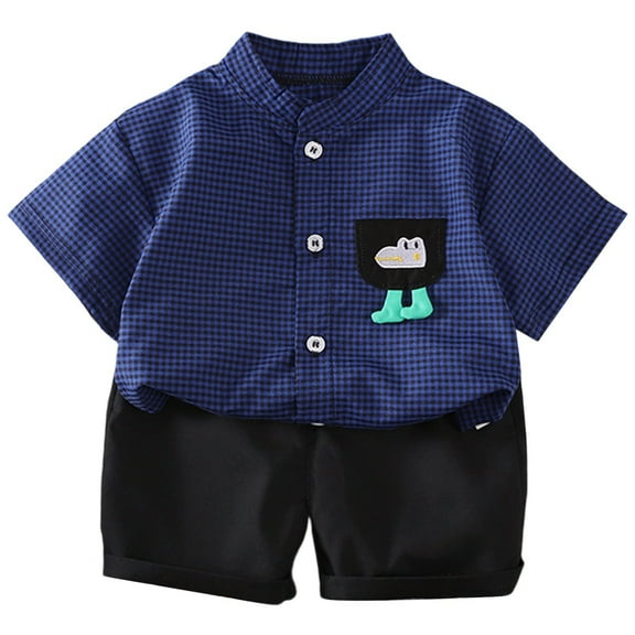 Jiilone Toddler Boys Outfit Sets Summer Sports Suits Casual Plaid Print Short Sleeve Shirts   Shorts Sets Kids Boys Two Piece Playwear Clothing