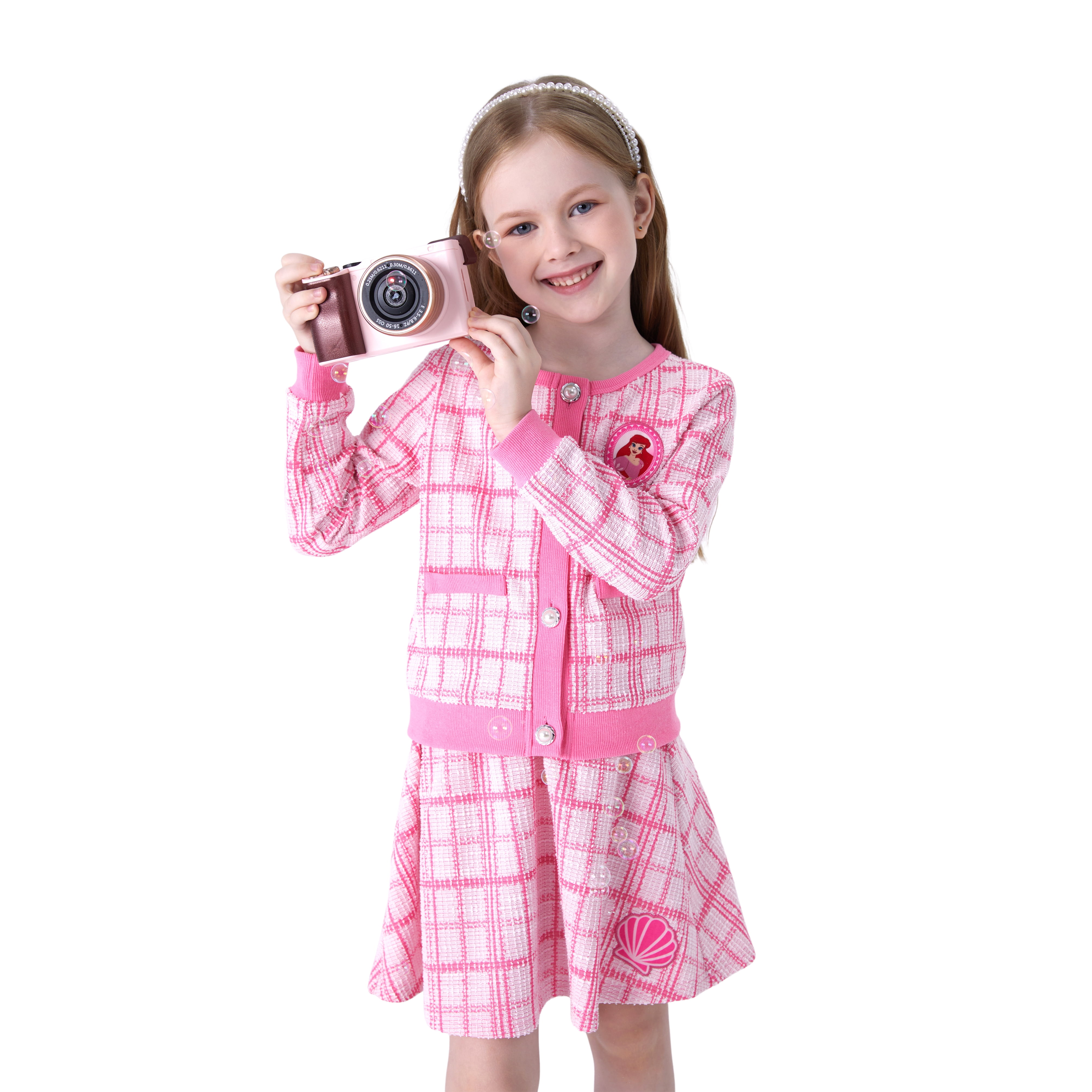 Disney Princess Ariel Girls Dresses Sets Preppy Plaid Tweed Jackets and Skirts 2 Pieces Sizes 2-6