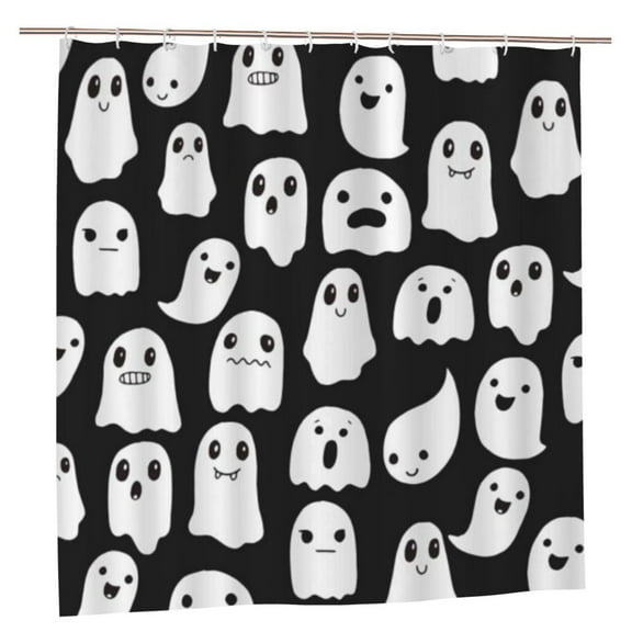 72x72 inch Halloween Ghost Polyester Shower Curtain, Spooky Cute Funny Cartoon Bathroom Decoration