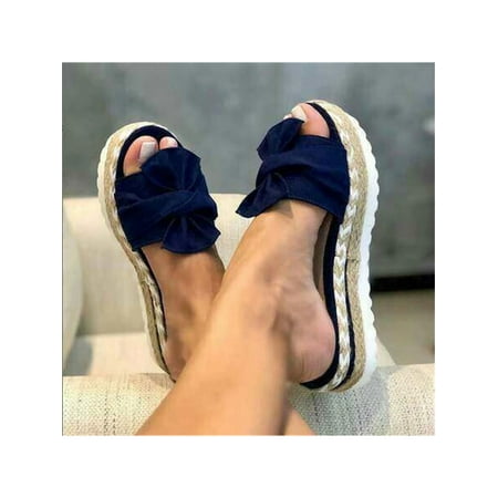 

Ferndule Women s Espadrille Bow Platform Slip On Heel Wedge Summer Sandals Non Slip Holiday Shoes Size 5.5-9.5