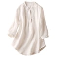 thumbnail image 5 of Ladies Linen Stand Collar Shirt Three Quarter Sleeve Loose Fit Plus Size Casual Top Womens Work Out Shirts Pack Short Sleeve Scrub Jackets Long Sleeved Women's Shirts Tech Stretch Loose Fit Womens, 5 of 7