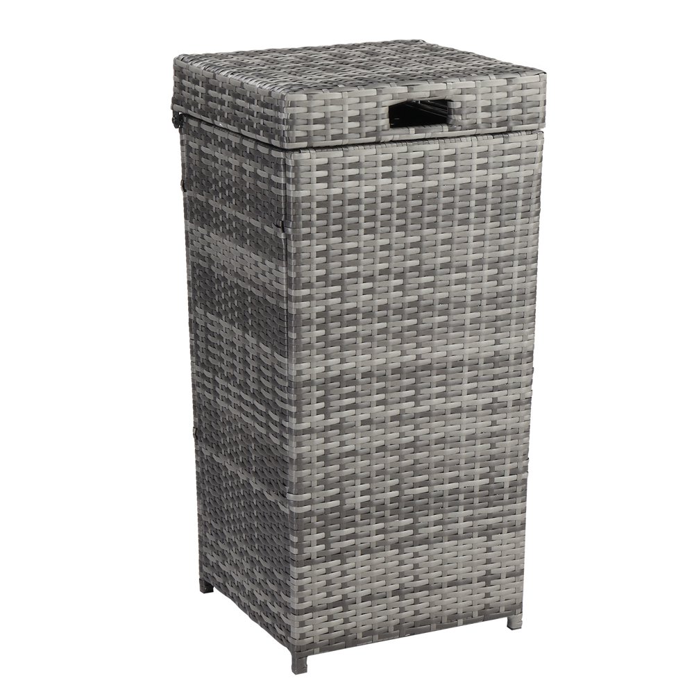 GZXS Outdoor Wicker Trash Bin Rattan Patio Waste Basket with Lid