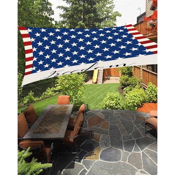 4th of July Sun Sail Shades Rectangle Canopy,Sunlight Block Heavy Duty Curved Backyard Shade Cover,Independence Day American Flag Red Striped Blue Star Waterproof Sun Shades for Patios Garden 14'x18'