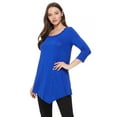 thumbnail image 3 of Women's Solid Basic Casual Side Button Trim Round Neck Blouse Shirt Tunic Top, 3 of 5
