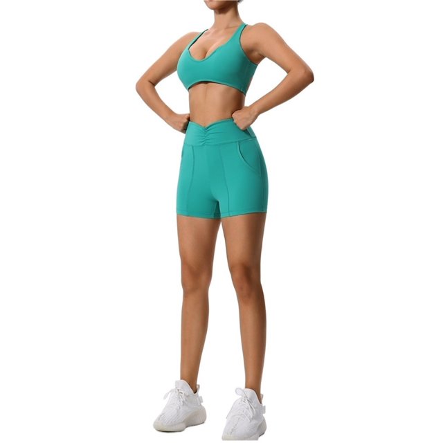 Conjunto de yoga ajustado de secado rápido for mujer, traje deportivo for correr con bolsillo, transpirable, de dos piezas, estilo nude