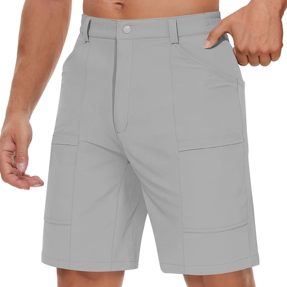 hoksml Cargo Shorts for Men, Button Zip Fly Elastic Back Waist Multi Side Pockets Relaxed Knee Length Outdoor Hiking Bermuda Shorts